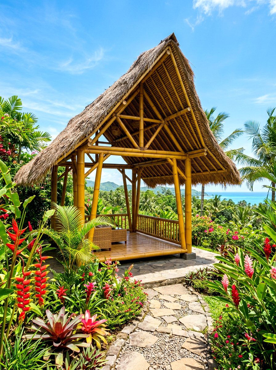 Tropical bamboo pavilion - 30 hexagon pavilion ideas