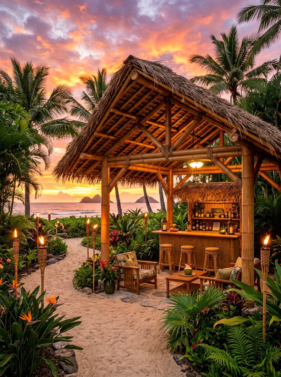 Tropical bamboo pergola - 30 patio pergola ideas