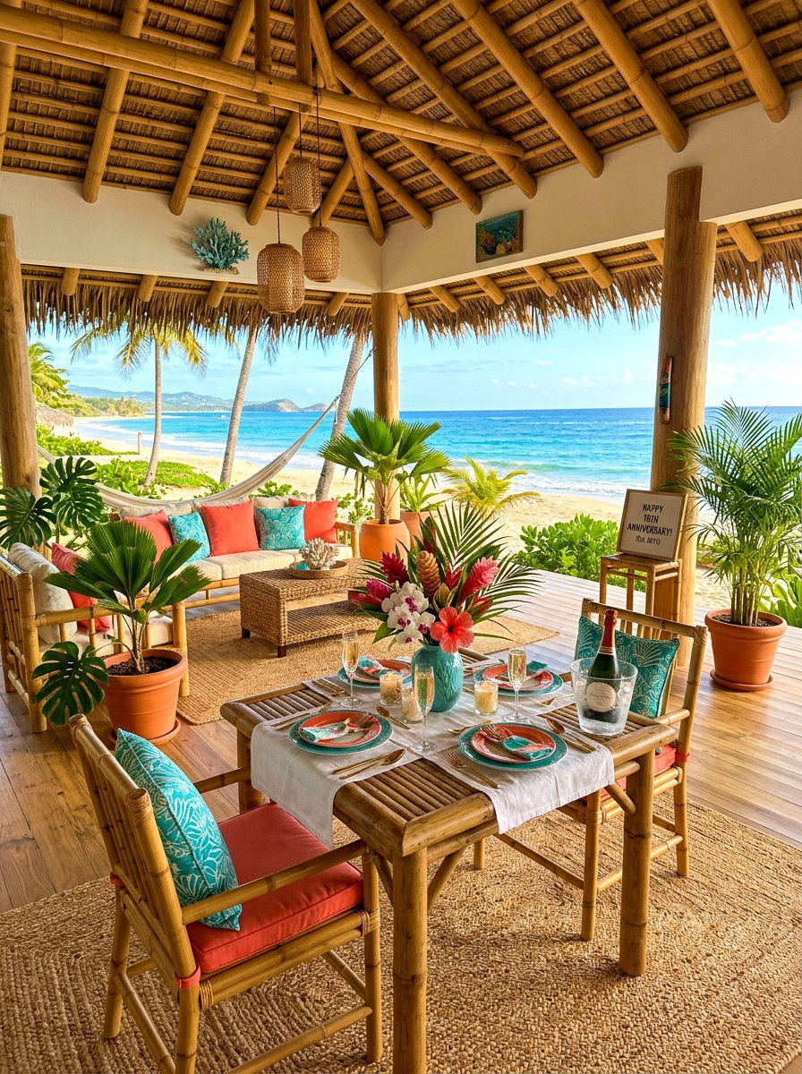 Tropical beach living room - 30 anniversary dinner at home ideas