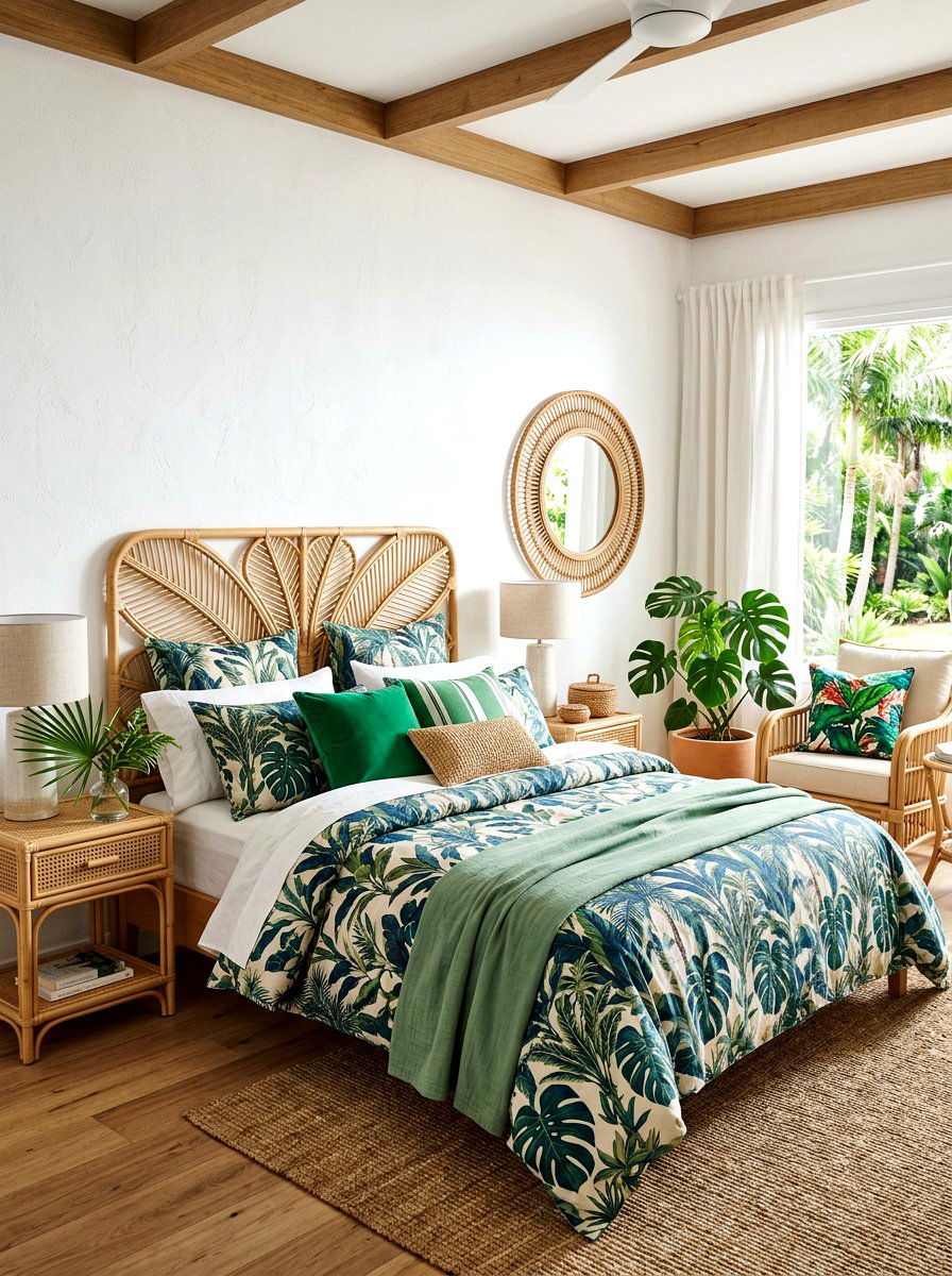 Tropical cane headboard - 30 cane headboard ideas
