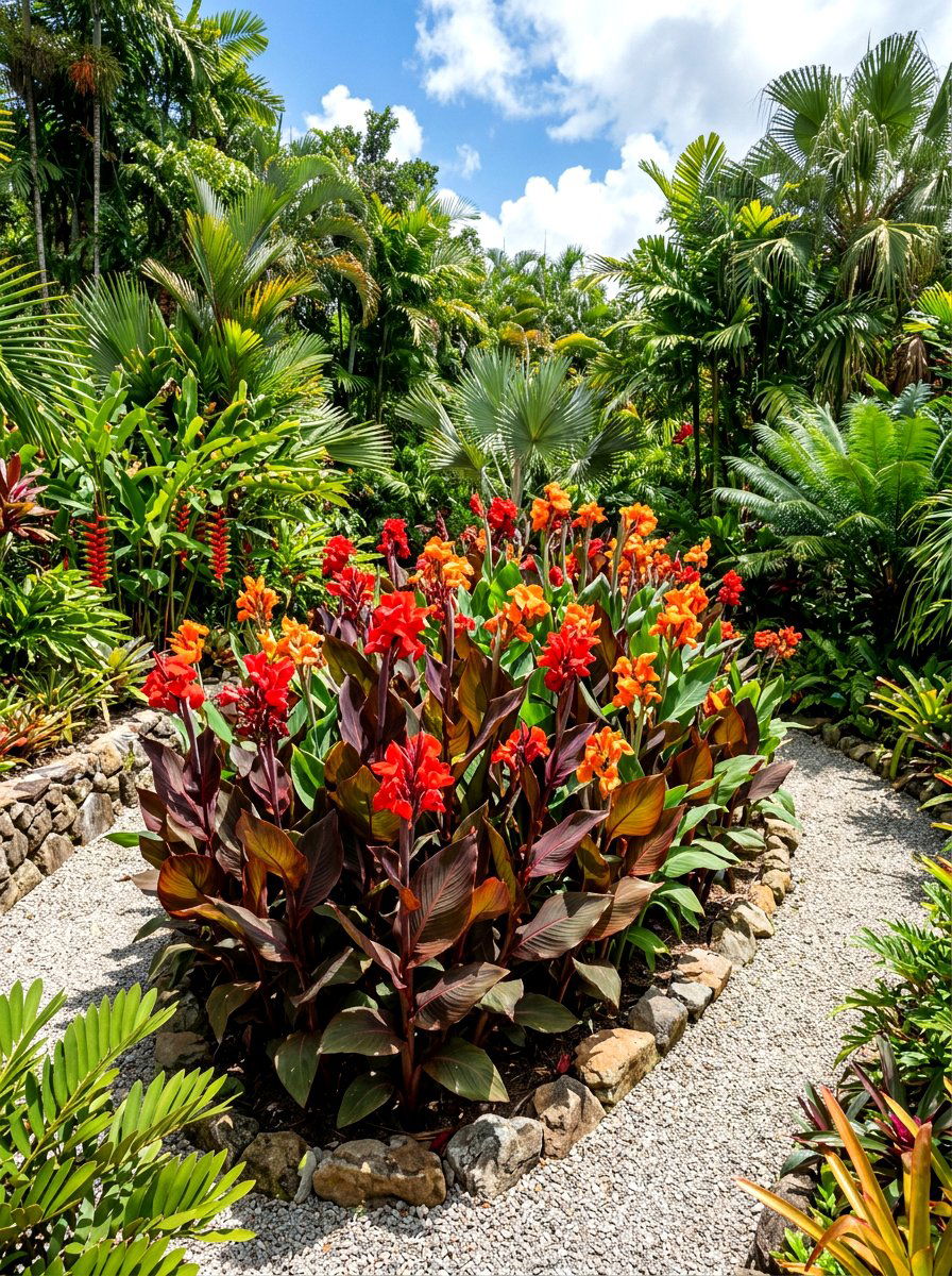 Tropical canna lily garden - 30 summer bloom garden ideas