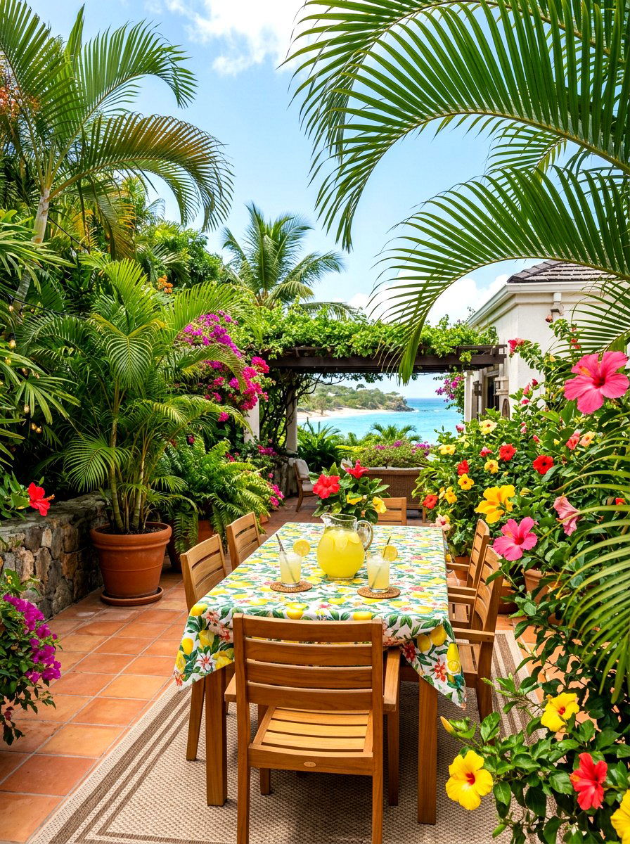 Tropical citrus patio theme - 30 lemonade patio party ideas