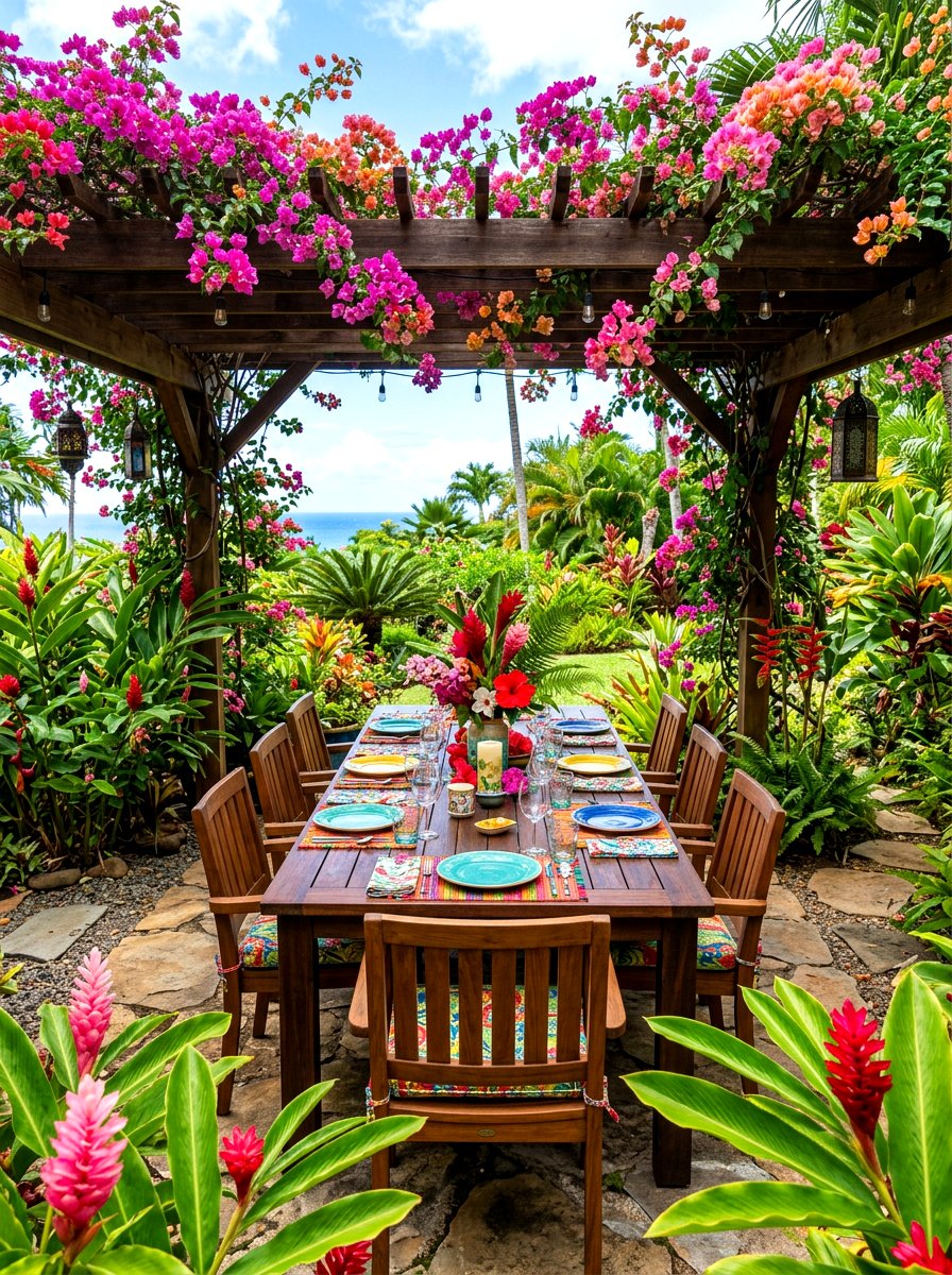 Tropical dining area - 30 tropical backyard landscaping ideas