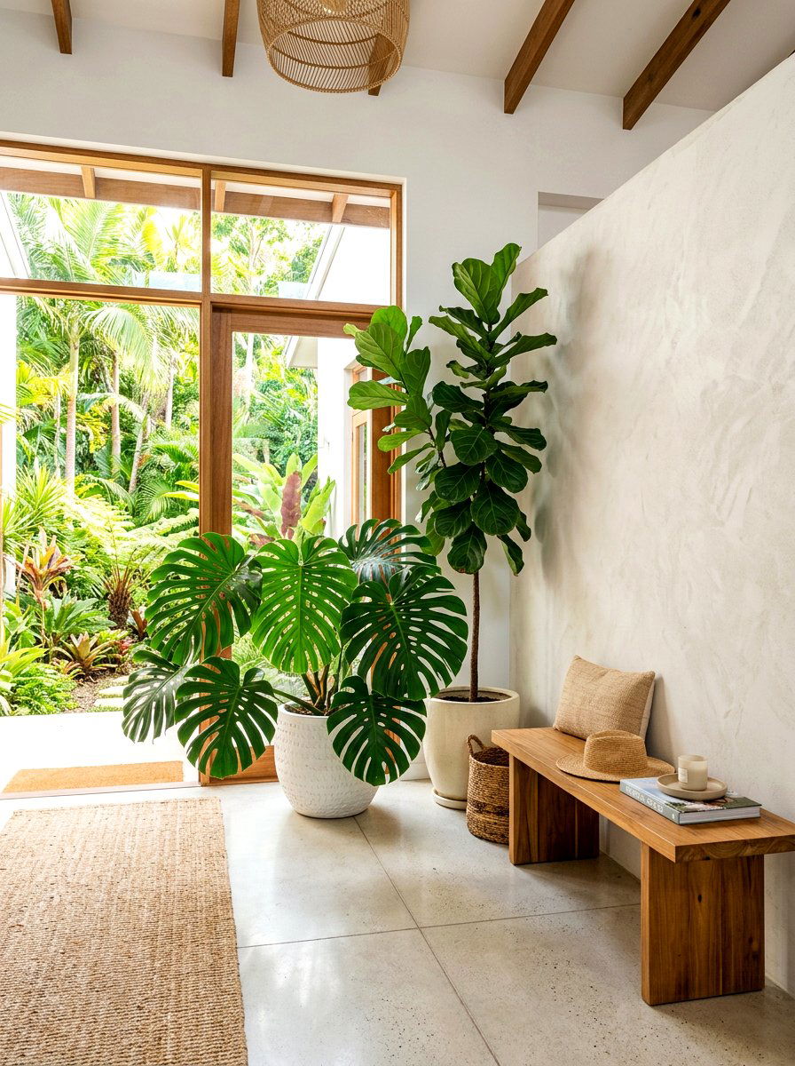 Tropical entry plants - 30 summer foyer decor ideas