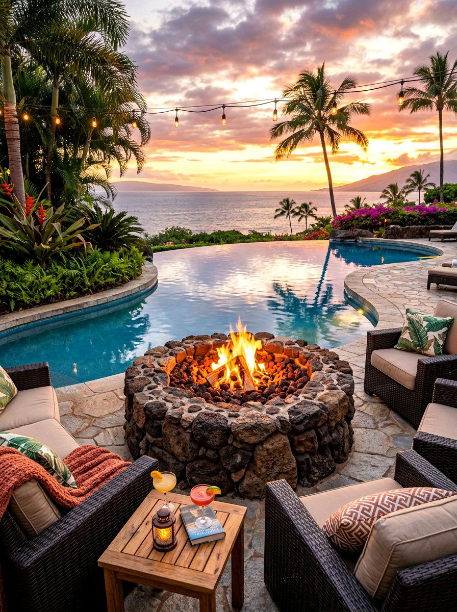 Tropical fire pit - 30 tropical pool landscaping ideas