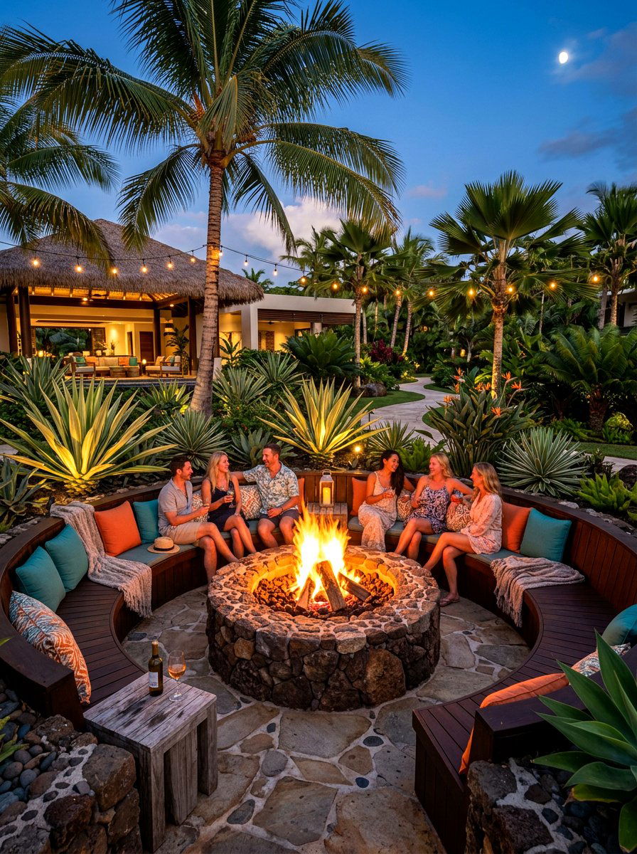Tropical fire pit area - 30 tropical landscaping ideas