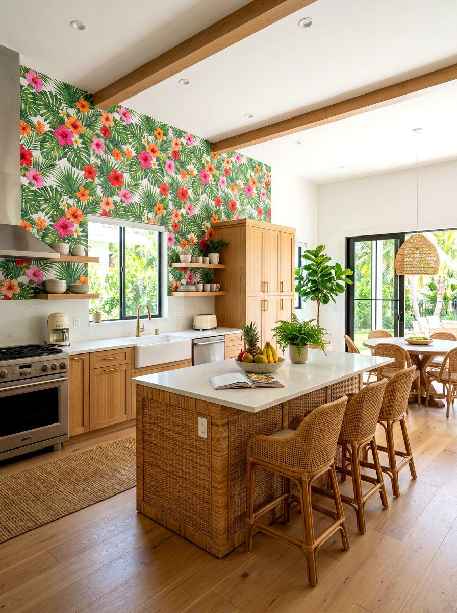 Tropical floral kitchen wallpaper - 30 floral kitchen wallpaper ideas