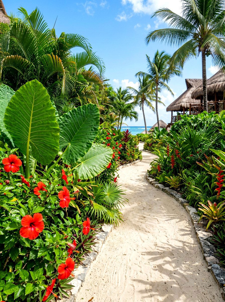 Tropical flower bed - 30 front path flower bed ideas