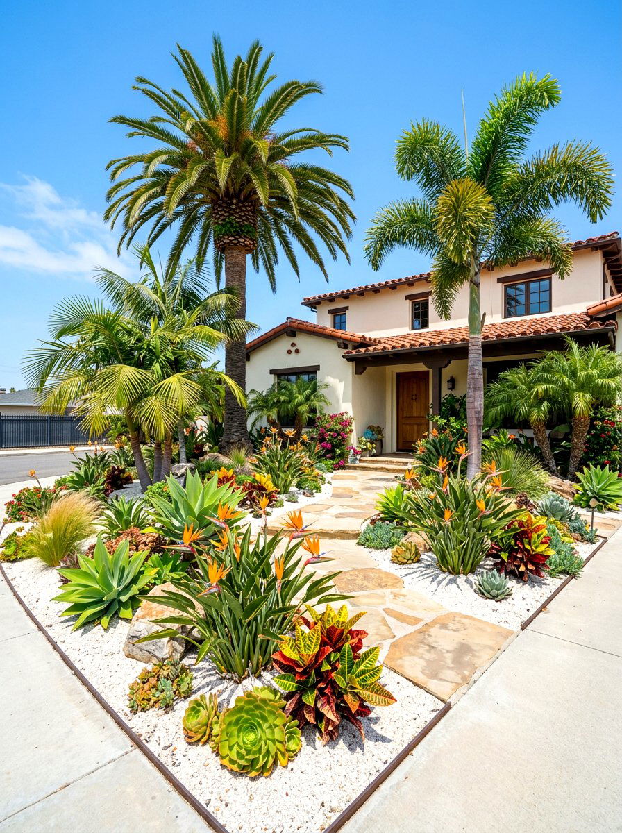 Tropical front yard xeriscape - 30 decomposed granite front yard ideas