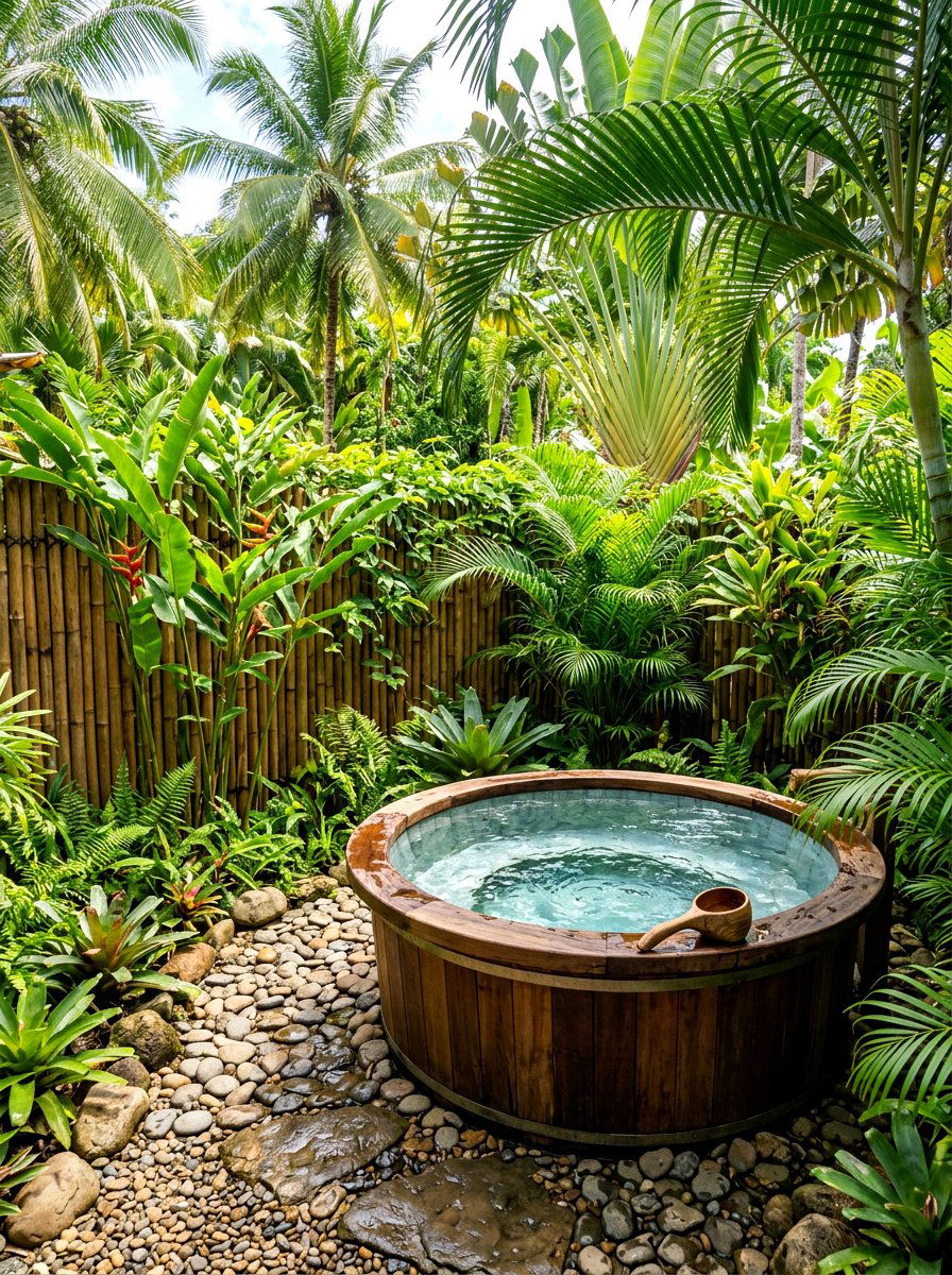 Tropical garden cold plunge - 30 cold plunge backyard ideas