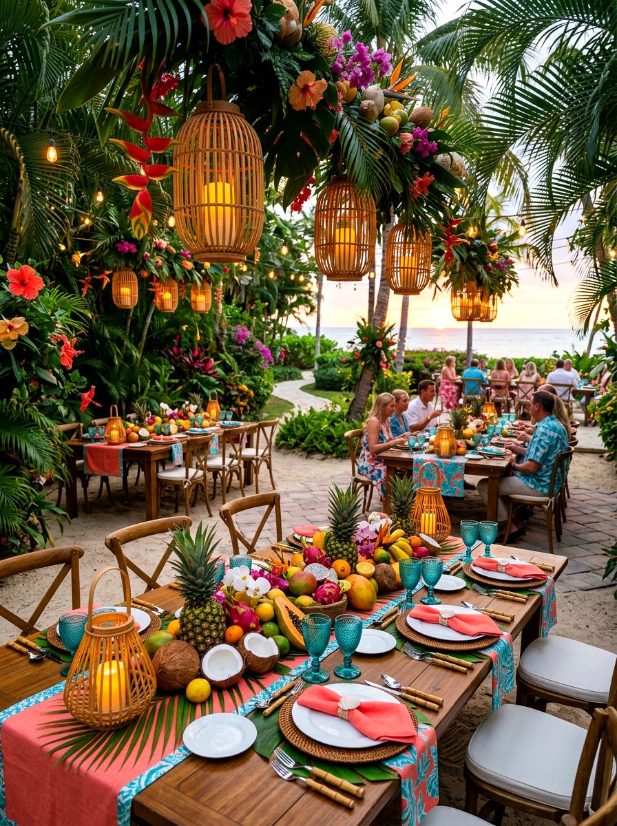 Tropical garden dinner party - 30 romantic dinner party ideas at home