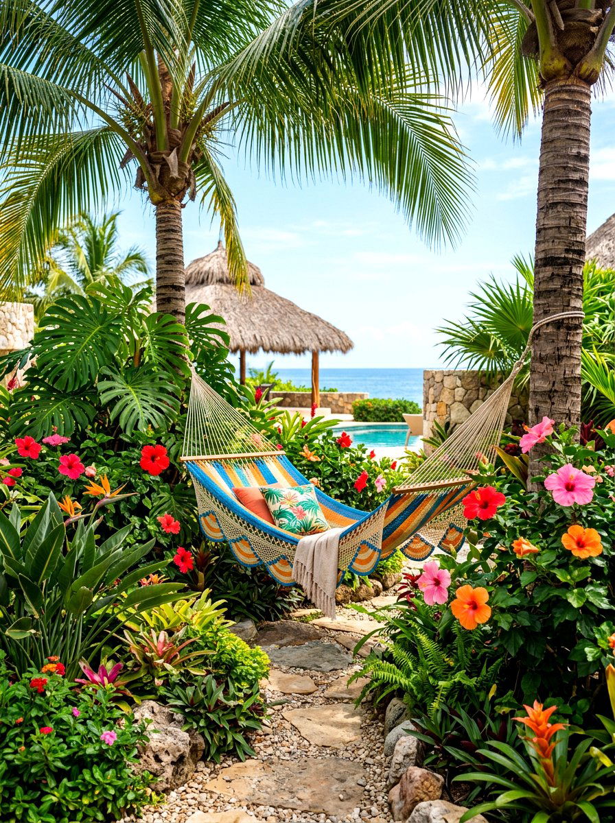 Tropical garden hammock nook - 30 hammock garden corner ideas