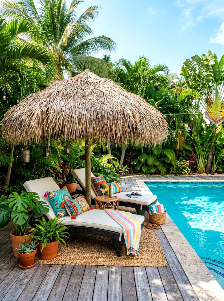 Tropical grass umbrella - 30 garden umbrella ideas