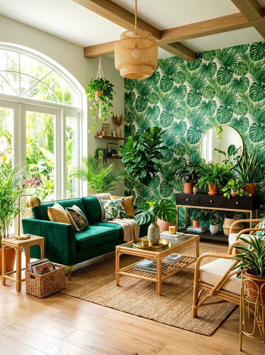 Tropical green living room - 30 green living room ideas