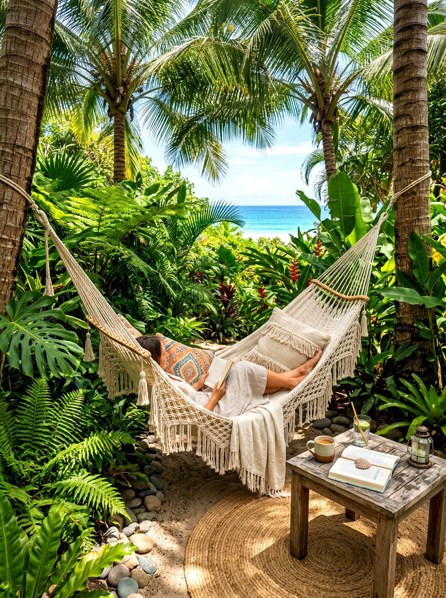 Tropical hammock nook - 30 tropical landscaping ideas
