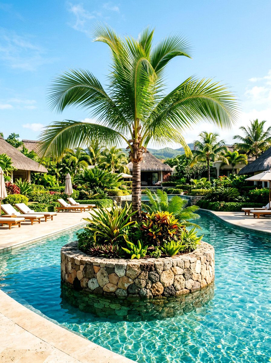 Tropical island planter - 30 tropical pool landscaping ideas