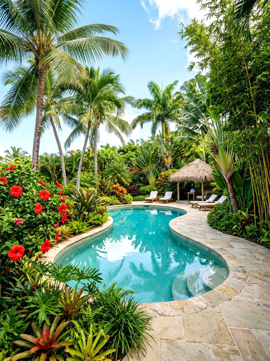 Tropical kidney pool landscaping - 30 kidney shaped pool ideas
