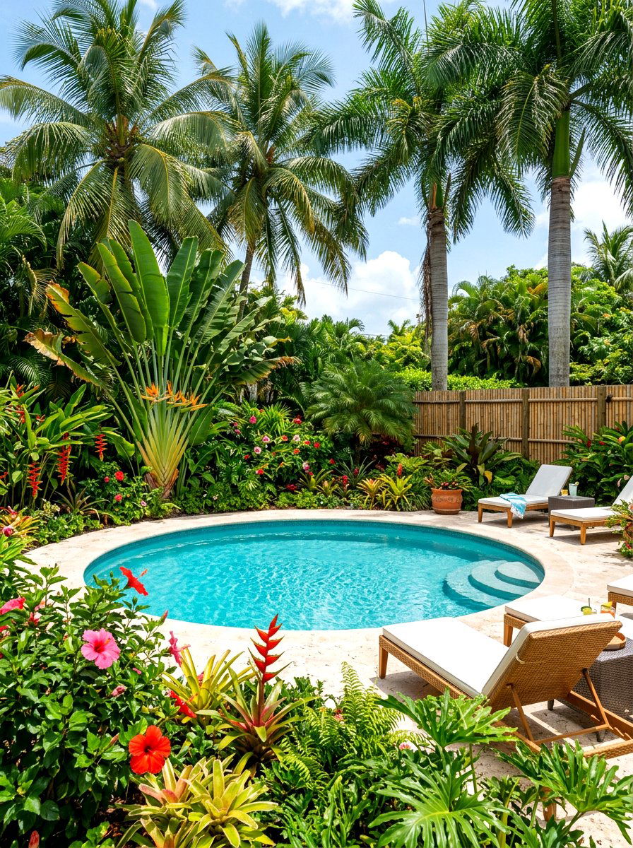 Tropical landscaping around pool - 30 above ground pool ideas