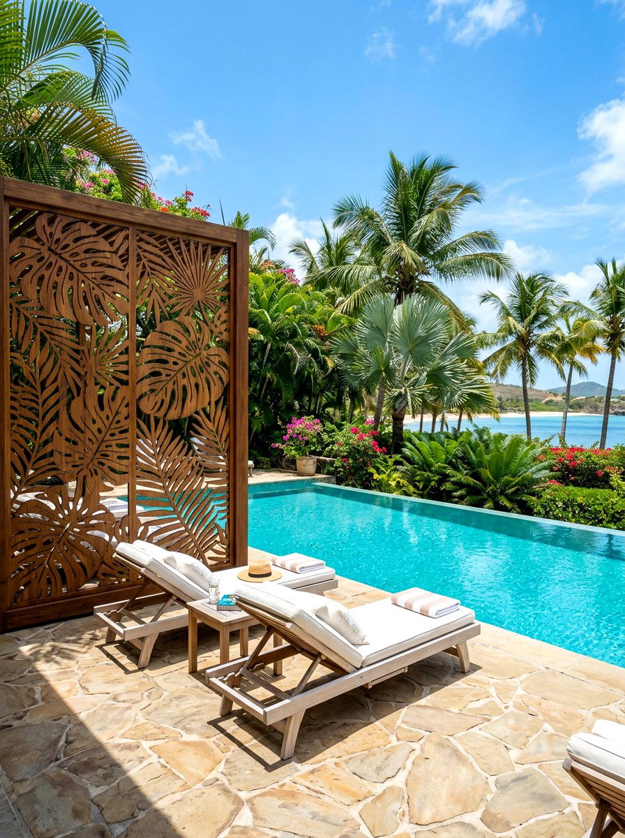 Tropical leaf lattice - 30 lattice screen patio ideas