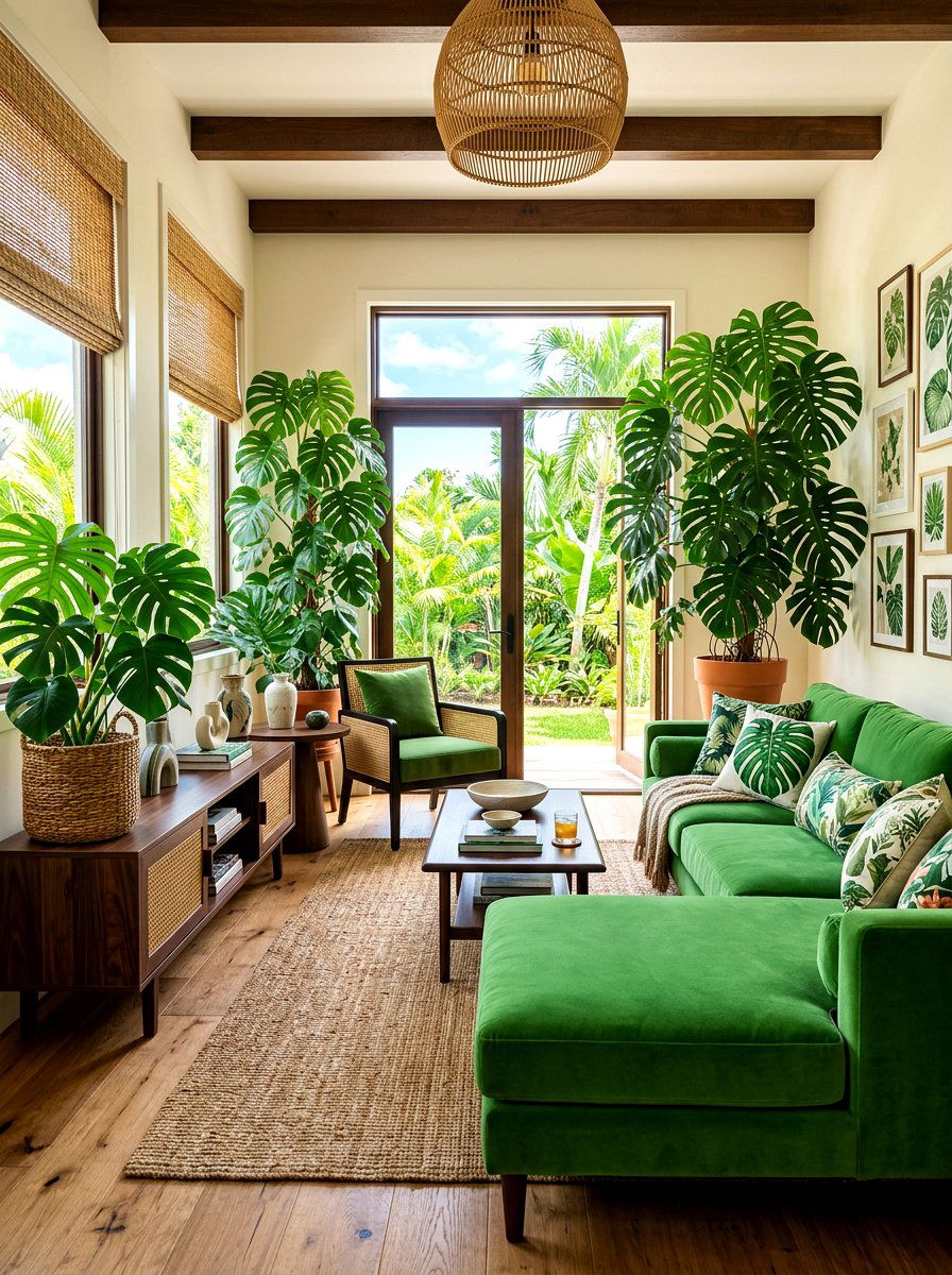 Tropical leaf living room - 30 nature inspired living room ideas