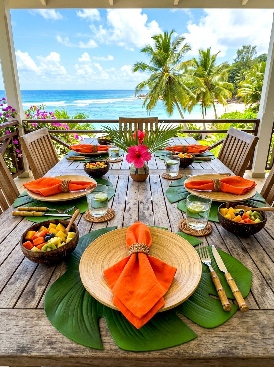 Tropical leaf place setting - 30 place setting ideas