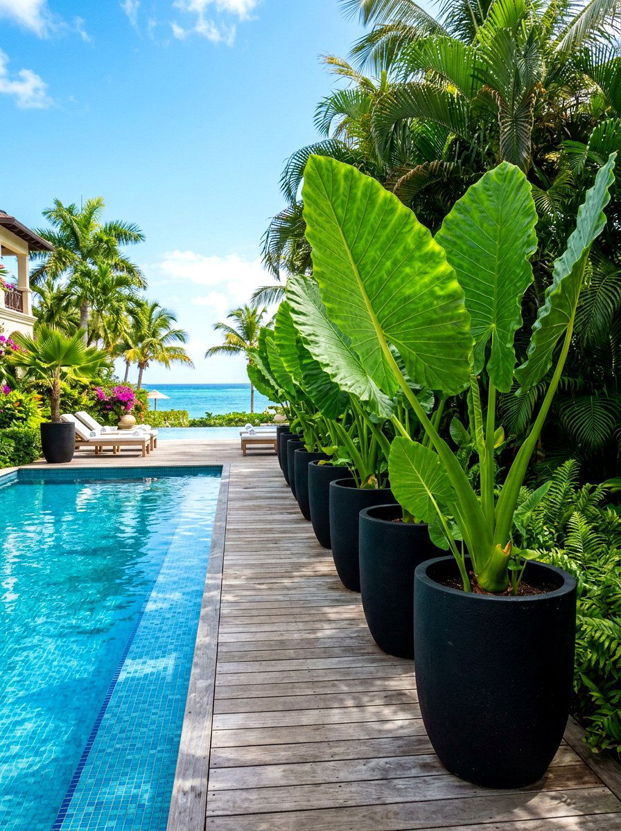 Tropical leaf plant divider - 30 privacy planter screen ideas