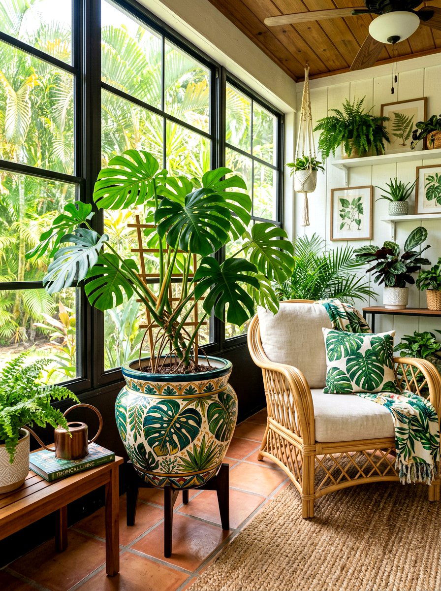 Tropical leaf planter - 30 painted flower pot ideas