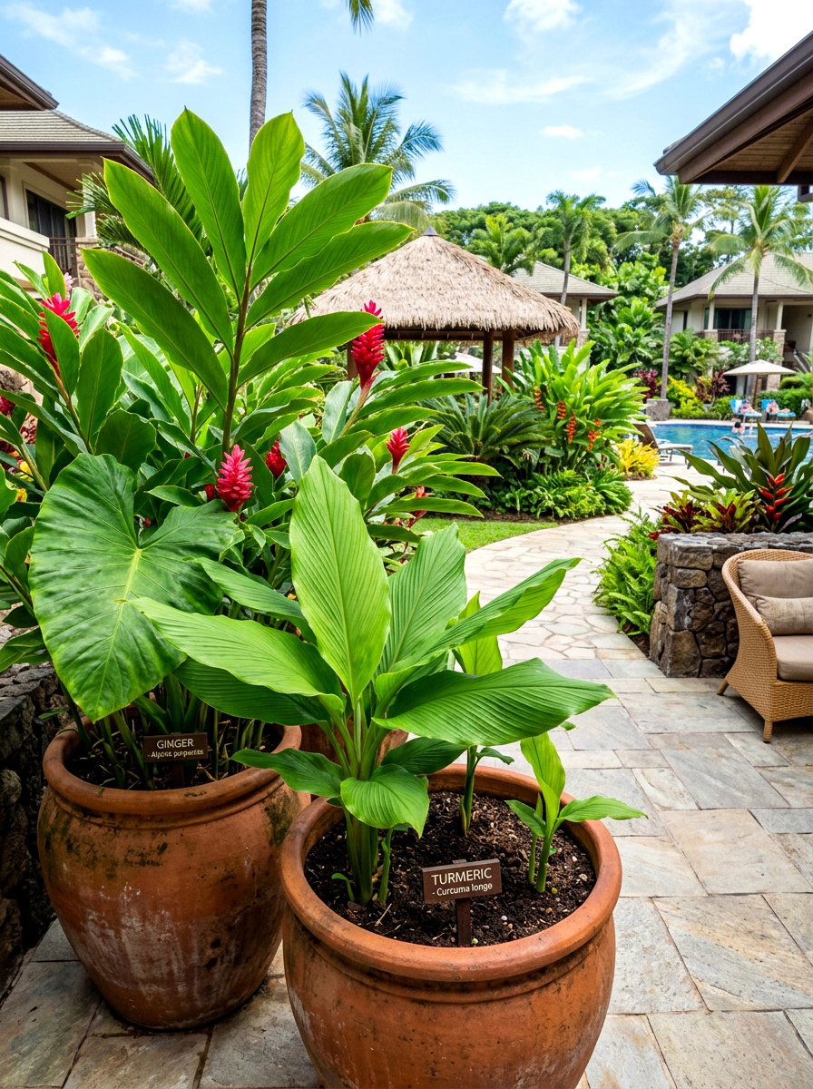 Tropical look ginger and turmeric - 30 herb patio border ideas