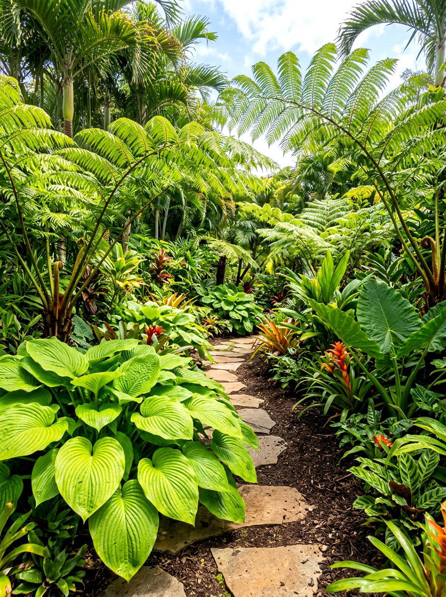 Tropical look hosta fern layout - 30 hosta and fern garden ideas