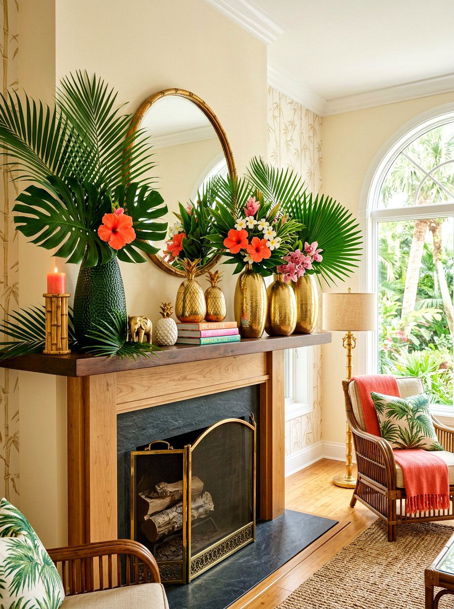 Tropical mantel - 30 summer mantel decor ideas