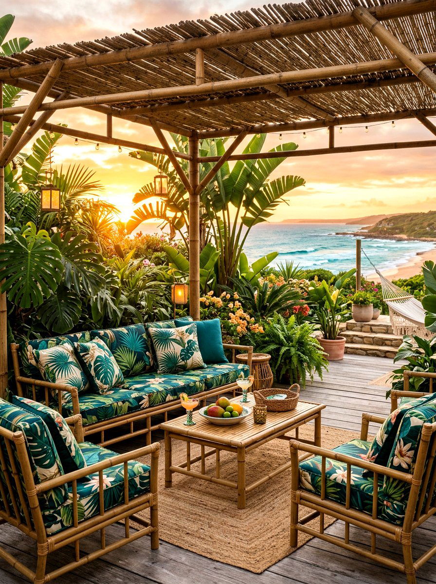 Tropical outdoor lounge - 30 terrace lounge ideas aesthetic
