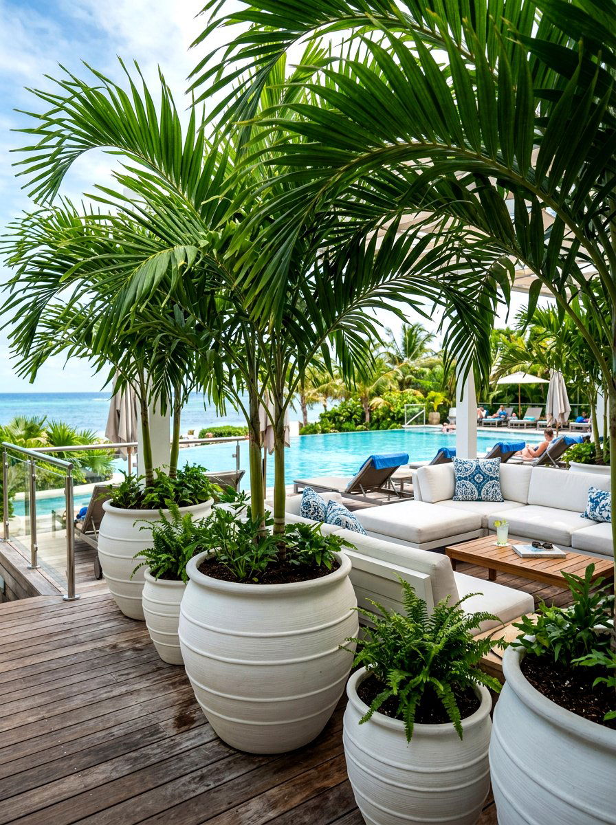 Tropical palm deck planters - 30 deck planter ideas
