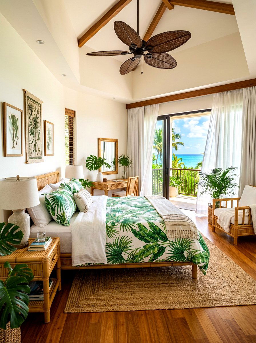 Tropical palm leaf bedding - 30 designer bedding bedroom ideas