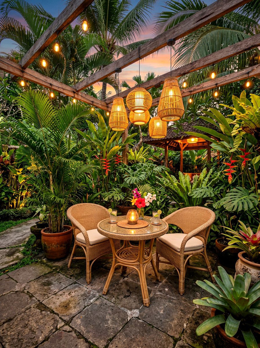 Tropical patio bistro set - 30 starlit patio hosting ideas