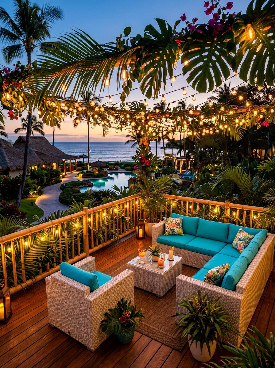 Tropical patio curtain string light - 30 patio curtain string light ideas