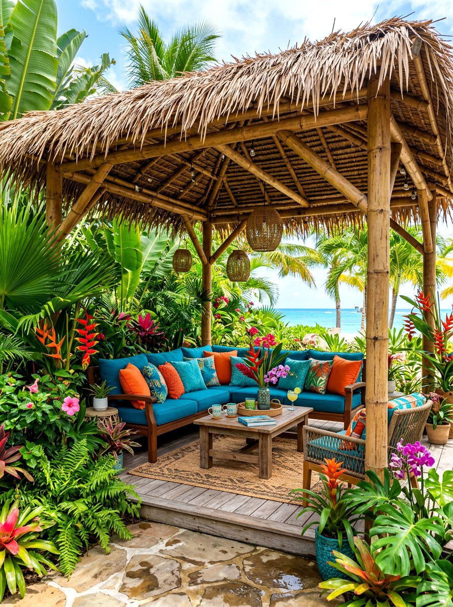 Tropical pergola lounge - 30 pergola lounge area ideas