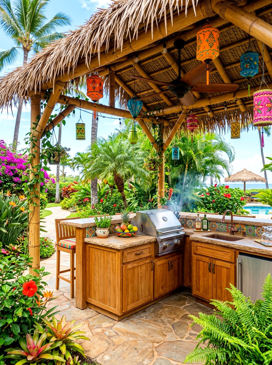Tropical pergola outdoor kitchen - 30 pergola with kitchen ideas