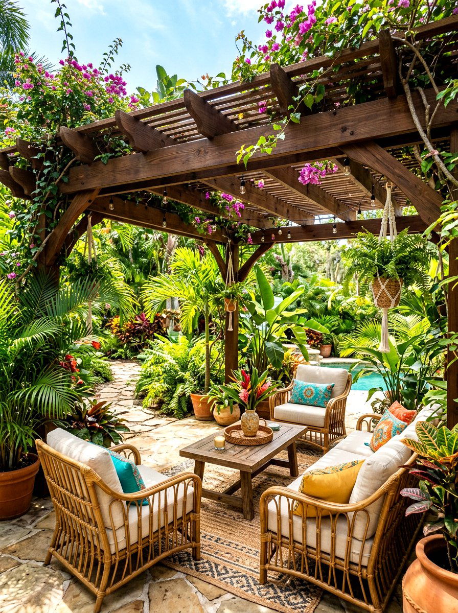 Tropical pergola retreat - 30 tropical landscaping ideas