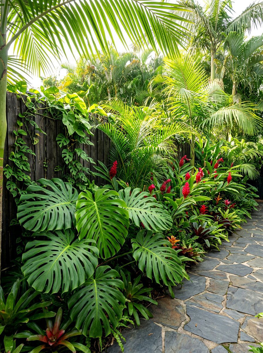 Tropical plant border - 30 tiny courtyard garden ideas