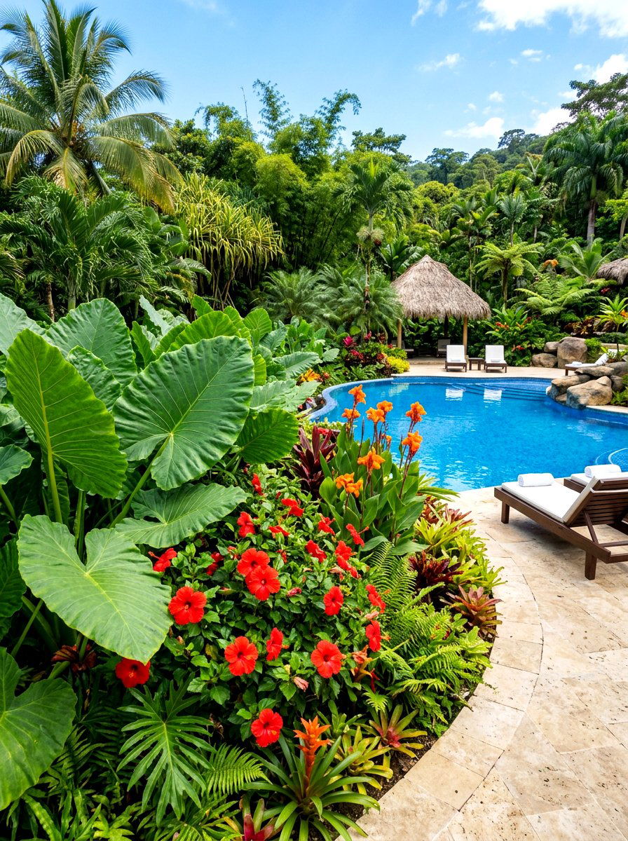 Tropical plant border - 30 backyard border planting ideas