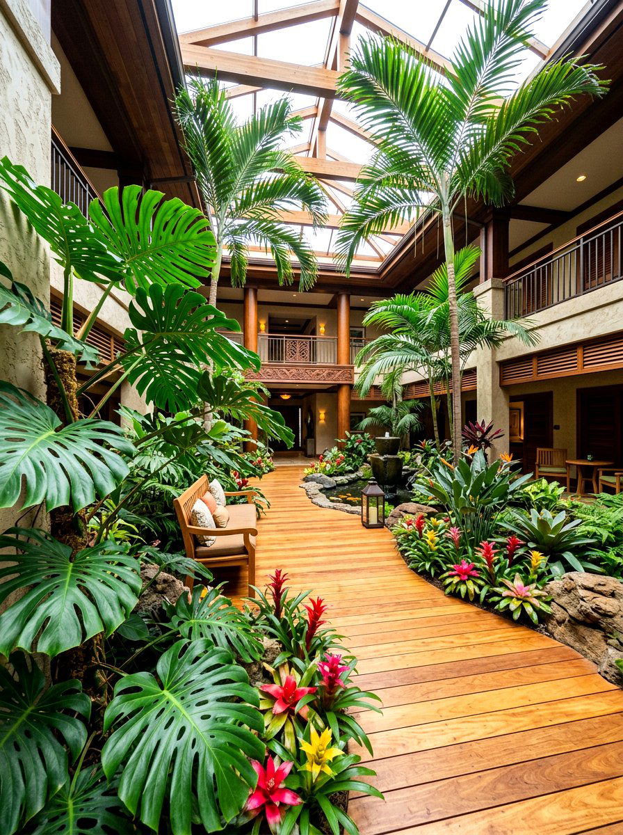 Tropical plant courtyard - 30 indoor courtyard garden ideas
