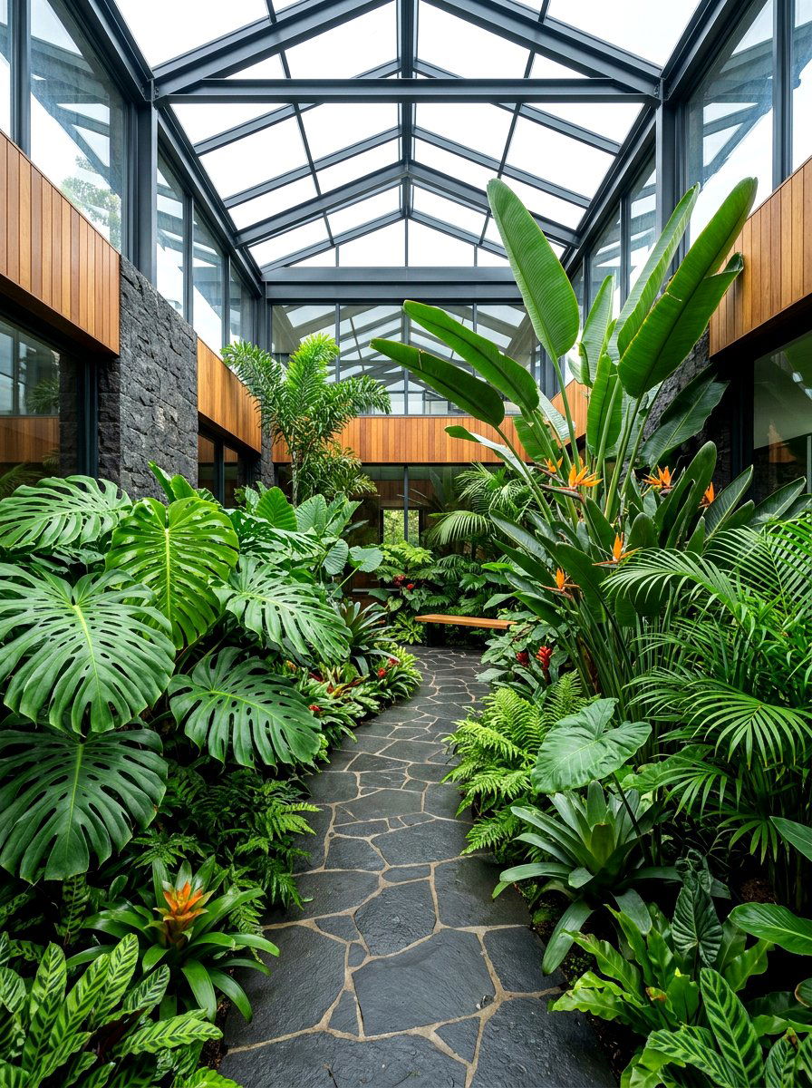 Tropical plant courtyard - 30 indoor courtyard home ideas