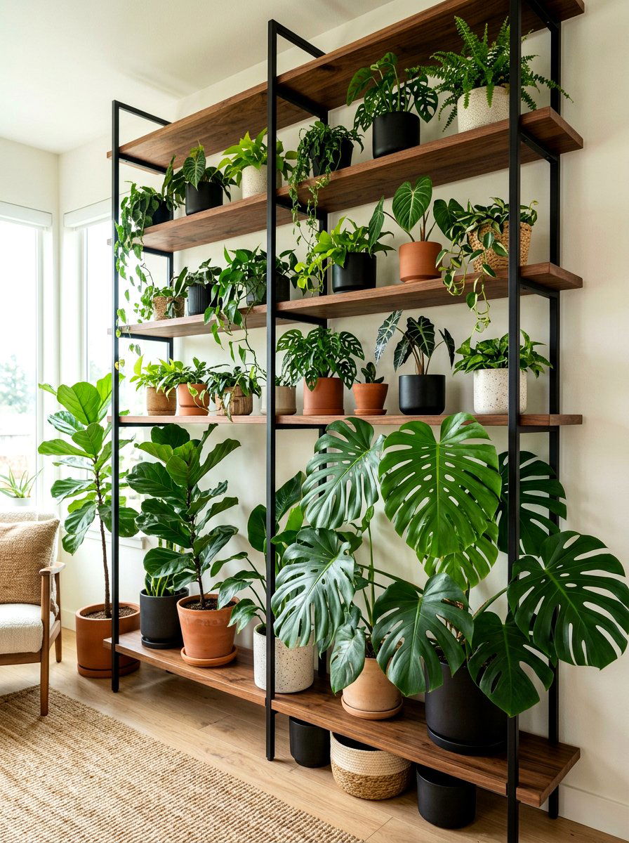 Tropical plant shelving - 30 greenhouse shelving ideas