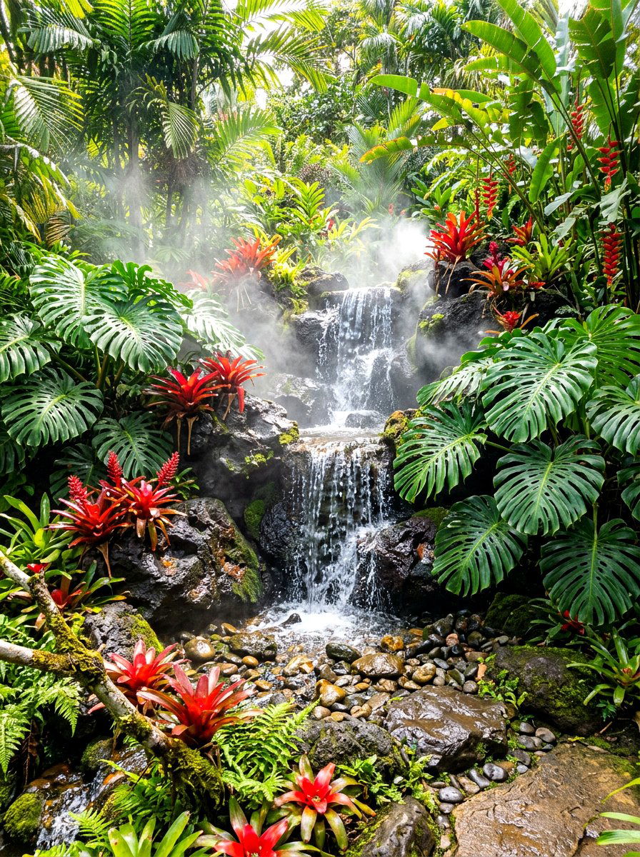 Tropical pondless waterfall - 30 pondless waterfall ideas