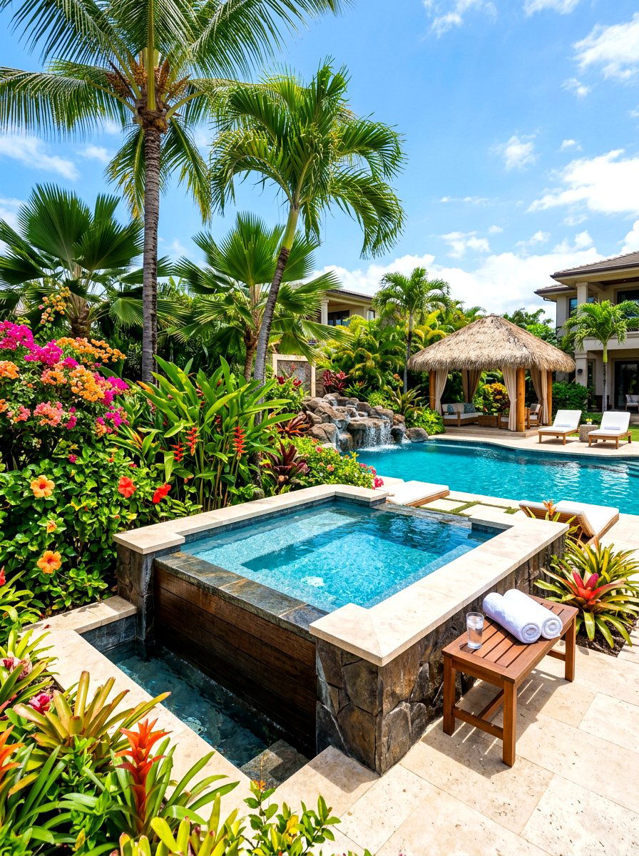 Tropical poolside cold tub - 30 cold plunge bath ideas