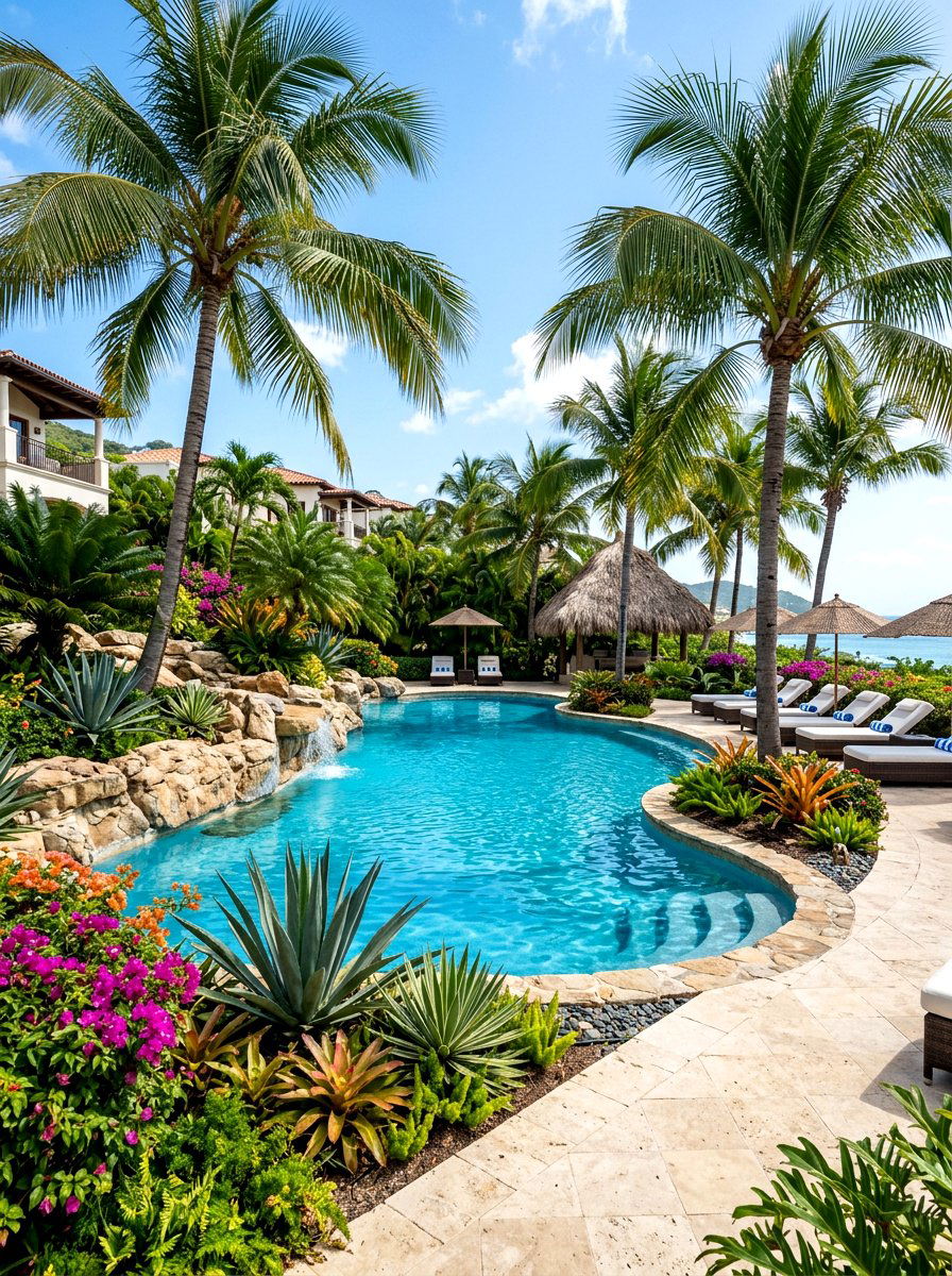 Tropical poolside landscape - 30 tropical landscaping ideas