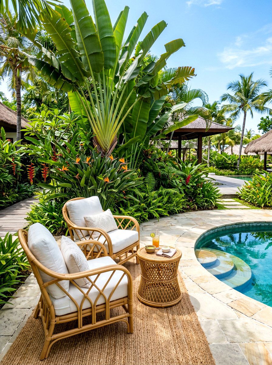 Tropical poolside seating - 30 small poolside patio ideas