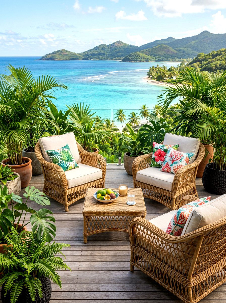 Tropical rattan lounge - 30 front porch seating nook ideas