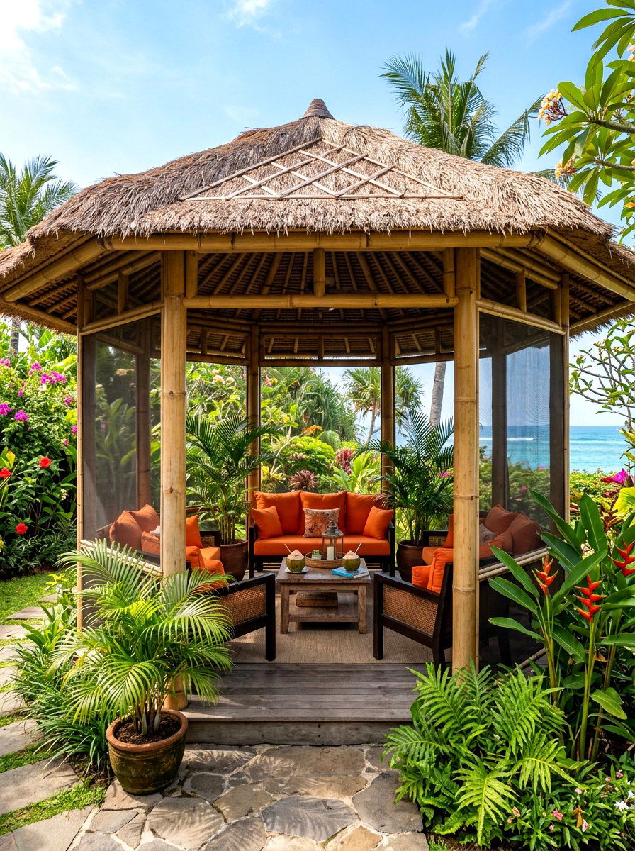 Tropical screened gazebo - 30 screened gazebo dining ideas