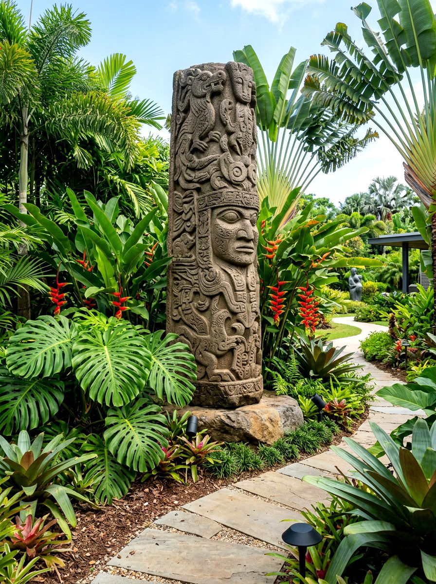 Tropical sculpture garden - 30 tropical backyard landscaping ideas